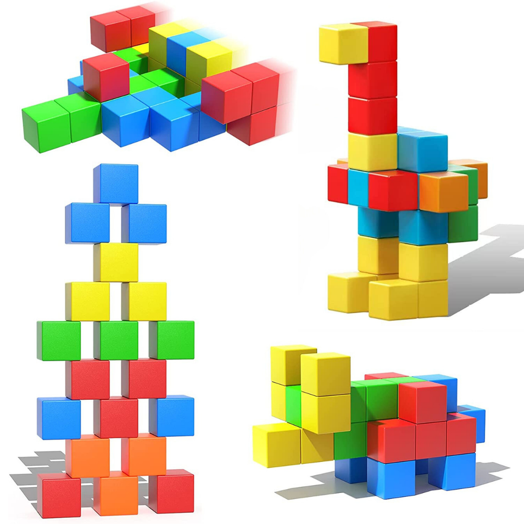 PlumoToys 60 Pcs Magnetic Toys Cube Magnetic Building Blocks for
