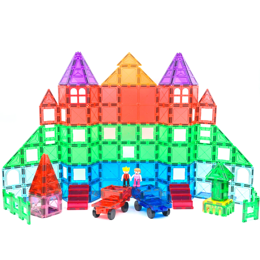 PlumoToys® 120 PCS Magnetic Tiles Building Blocks Set - STEM Learning & Educational Toy for Kids - Durable, Safe & Non-Toxic -toys for Girls Boys ages 3 4 5 6 7 8