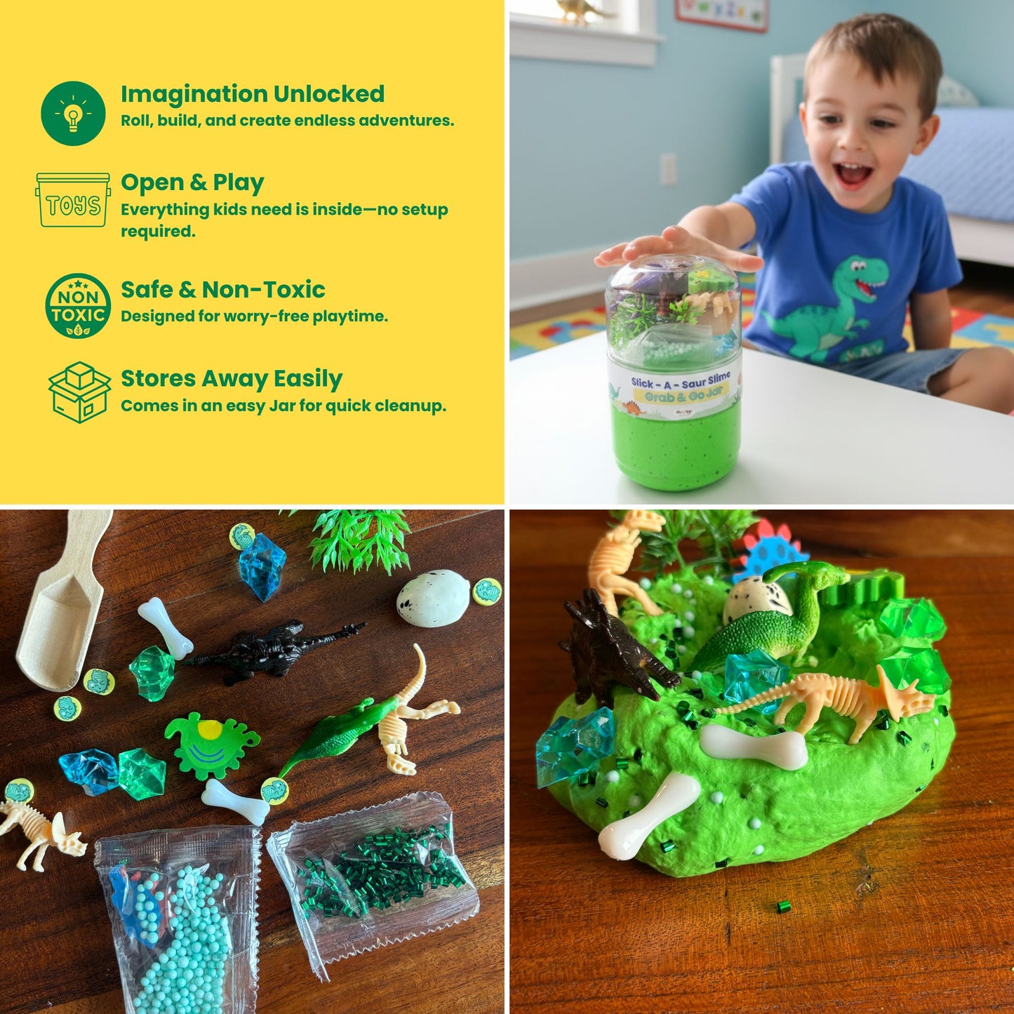 Dino Adventure Slime Jar Kit – Grab & Go Sensory Slime with Dinosaur Charms for Kids