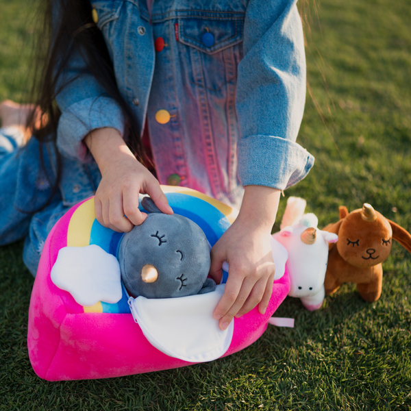 PlumoToys Unicorn Soft Toy Rainbow bag with 5 Unicorn Babies 40 Cm Bag toys for girls kids ages 3,4,5,6,7,8,9 Kids Gifts toys