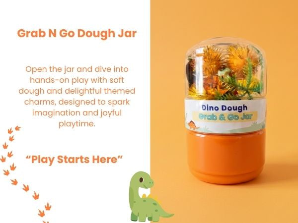 Prehistoric Sensory Dough Jar Kit for Kids - Travel Activity with Ancient Creature Figures & Charms - Fun Party Favor (DinoDough)