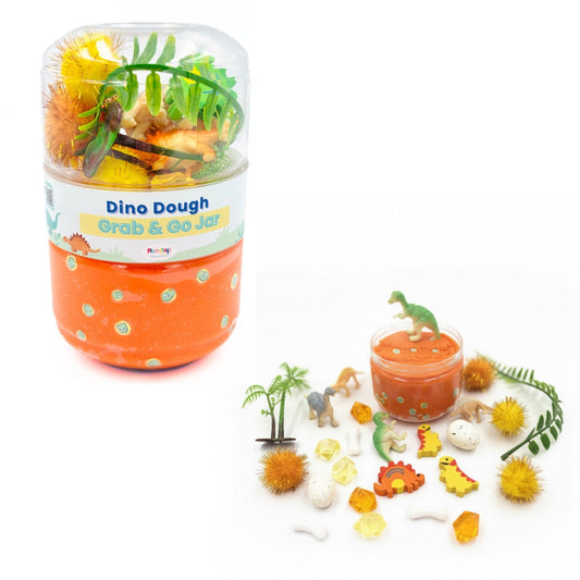 Prehistoric Sensory Dough Jar Kit for Kids - Travel Activity with Ancient Creature Figures & Charms - Fun Party Favor (DinoDough)
