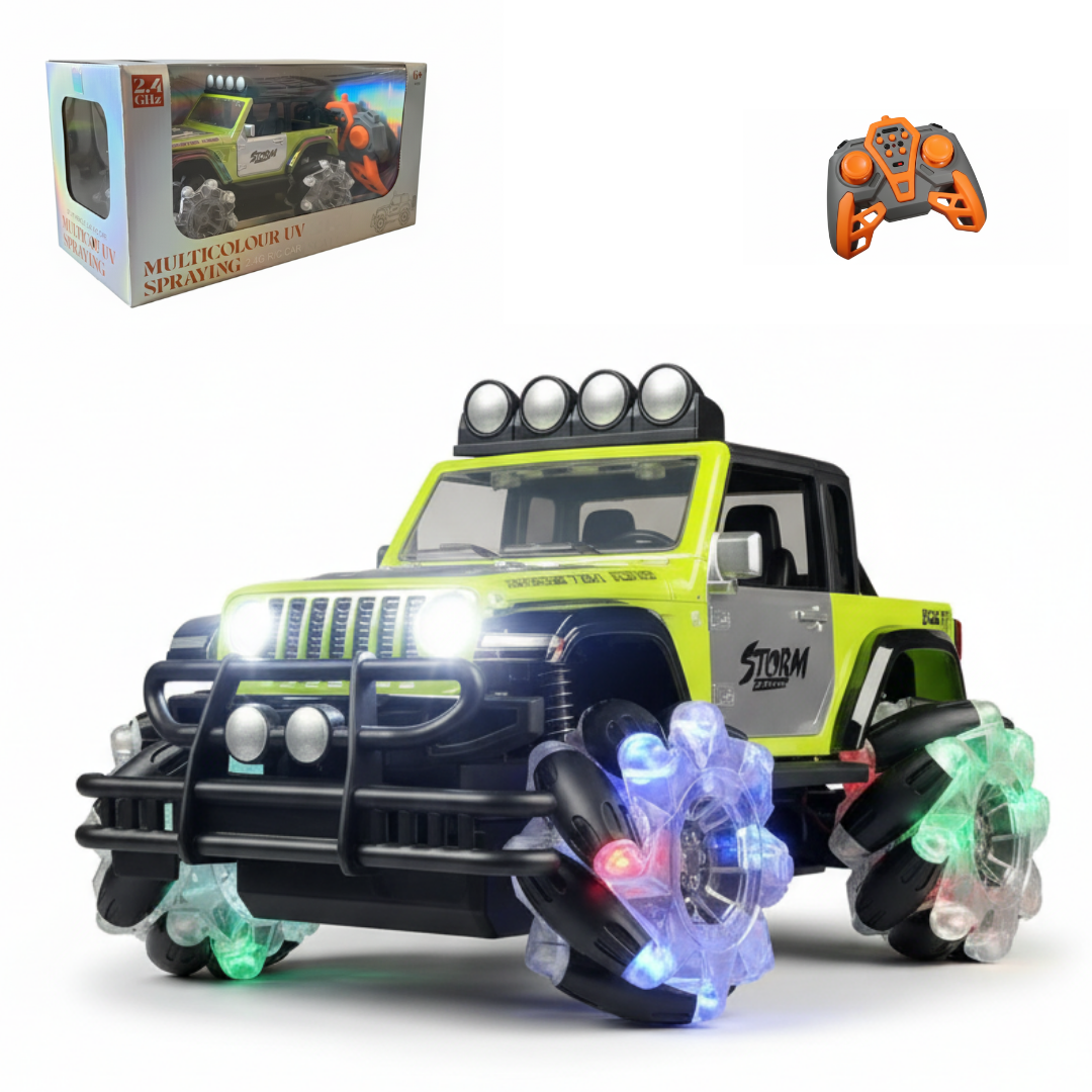 RC Stunt Drift Truck with LED Light-Up Wheels – 360° Rotation All-Terrain Remote Control Crawler Off-Road Vehicle Toy for Kids