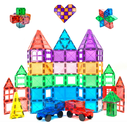 PlumoToys® 62 PCS Magnetic tiles|Educational Preschool building & construction toys Stimulates Creativity Fun Learning Teaches Shapes & Colors|Best Toys Gift|Ages 3 4 5 6 7 8 9+