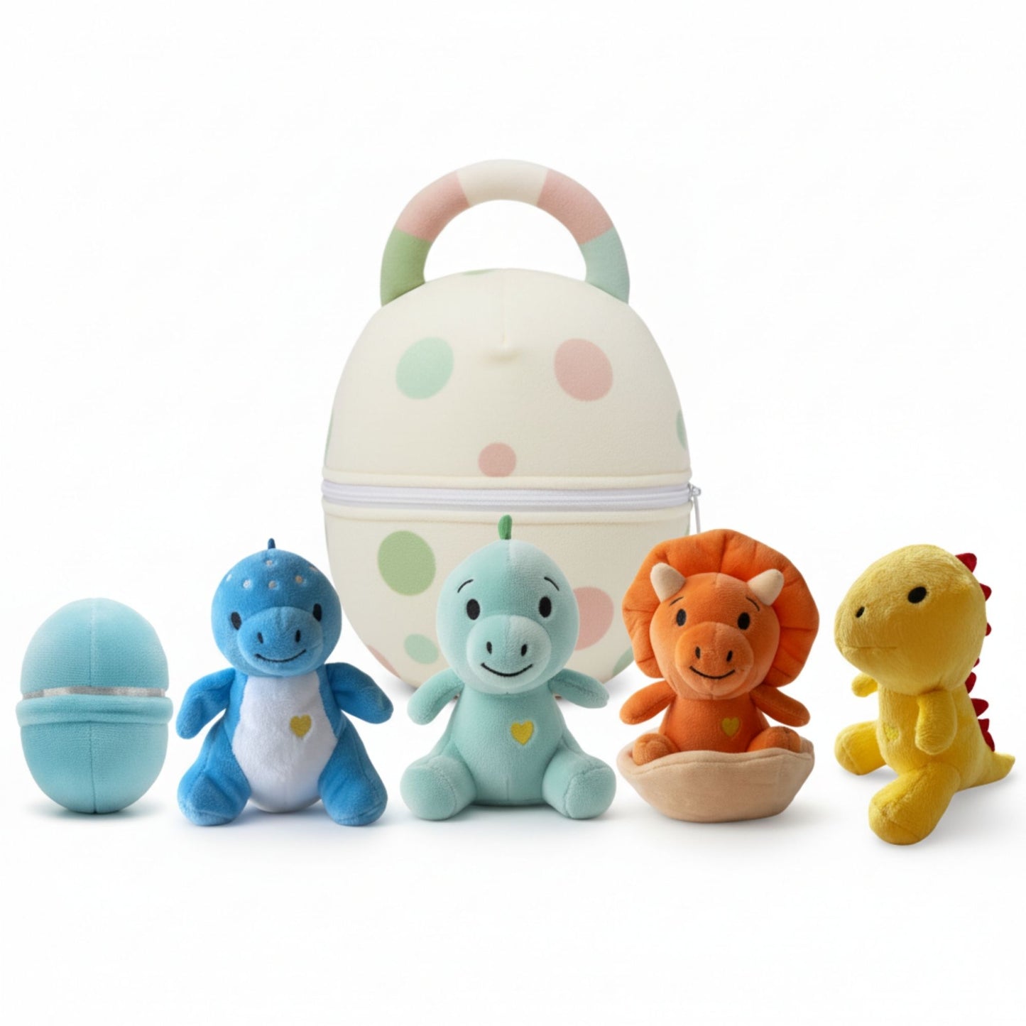 Dino Egg Plush Toy Set with Handle – Includes 1 Large Dinosaur Egg, 4 Baby Dino Toys & Emotional Support Cards | First Words Flashcards for Babies & Toddlers | Soft Comfort Toy Gift (Dinosaur)