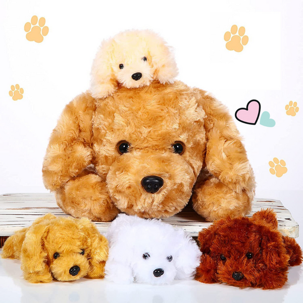 PlumoToys® Puppy Stuffed Animals for boys Ages 3 4 5 6 7 8 Years;1 Big Mommy Dog with 4 Mini Baby Dogs Cute Soft Plush Dog Stuffed Dog with Puppies Gift for boys girls (Puppy Dog)