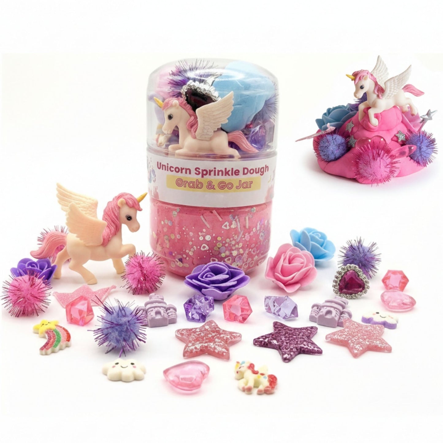 Unicorn Sensory Dough Jar Kit for Kids - Magical Activity with Mythical Charms & Sparkles - Travel Toy & Party Favor (Unicorn Sprinkle)