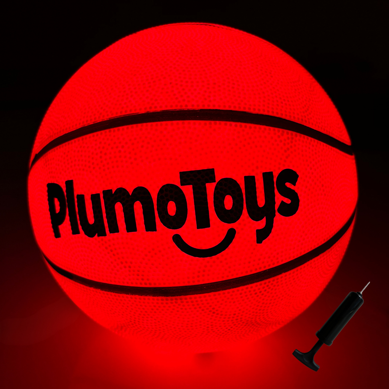 Plumotoys Glow in The Dark Basketball for Teen Boy | Glowing Red Basket Ball, Light Up LED Toy for Night Ball Games | Sports Stuff & Gadgets for Kids Age 8 Years Old and Up