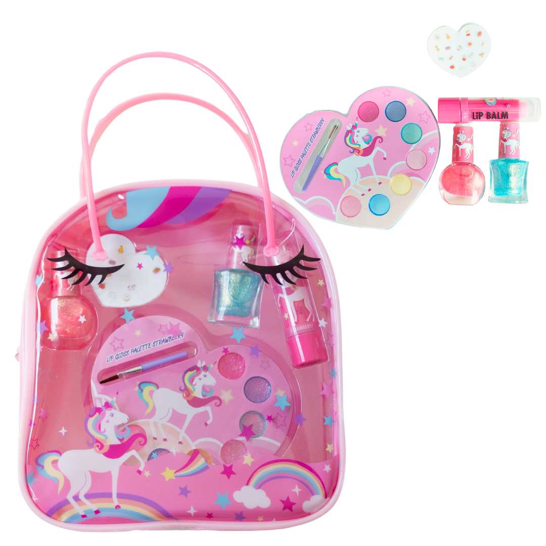 PlumoToys Kids Make Up Set with Unicorn bag Toys for girls ages 5,6,7,8,9, 10,11 Best tween gift for all occasions Real, Non Toxic, Washable Make Up To