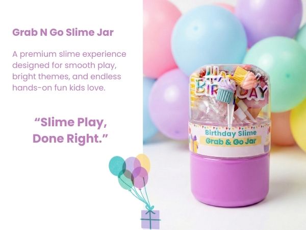 Happy Birthday Purple Slime Jar Kit – Grab & Go Sensory Slime Party Favor with Themed Charms for Kids