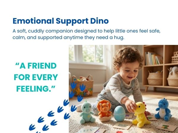 Dino Egg Plush Toy Set with Handle – Includes 1 Large Dinosaur Egg, 4 Baby Dino Toys & Emotional Support Cards | First Words Flashcards for Babies & Toddlers | Soft Comfort Toy Gift (Dinosaur)