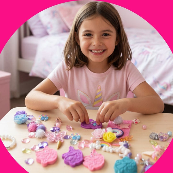 Pink Fairyland Dough Kit in Gift Box – Rainbow Princess Unicorn Theme | 4 Colors of Modeling Dough with Wooden Rolling Pin, Unicorn Cutter & Sparkling Charms (Pink Fairyland)