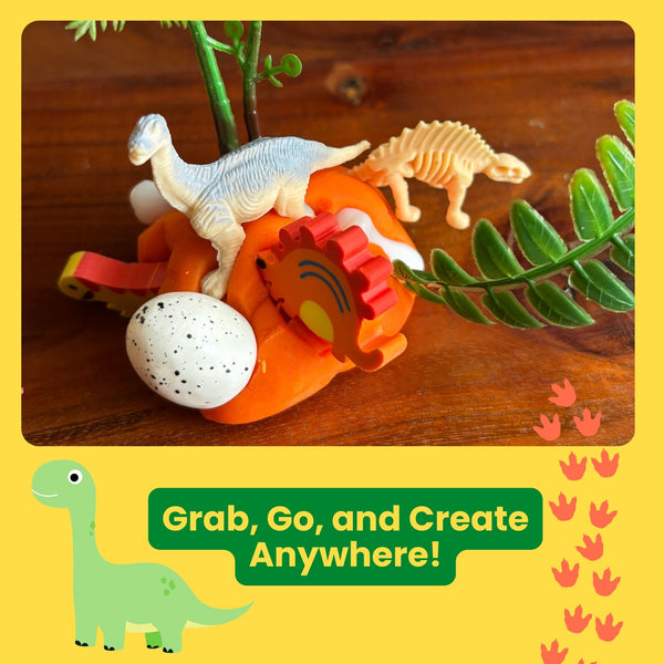 Prehistoric Sensory Dough Jar Kit for Kids - Travel Activity with Ancient Creature Figures & Charms - Fun Party Favor (DinoDough)