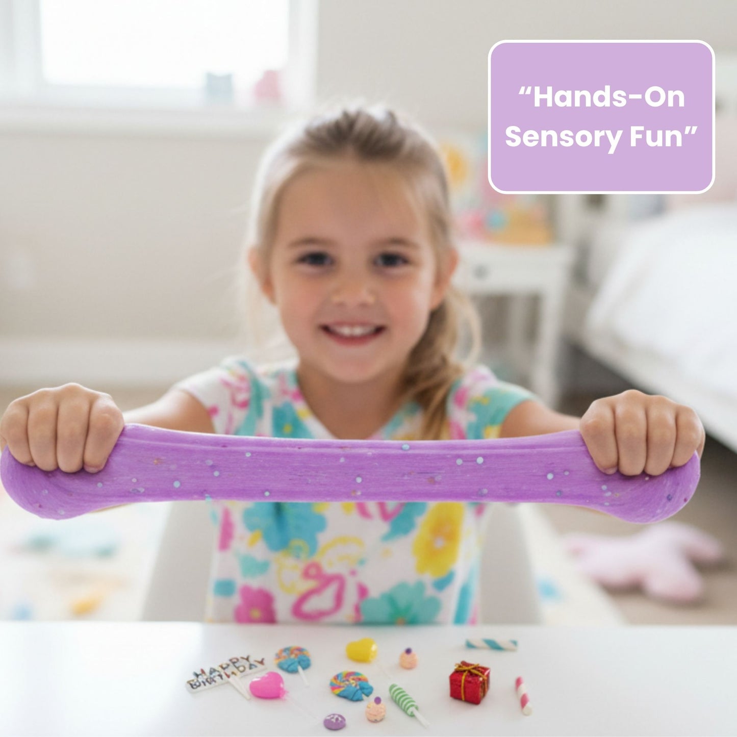 Happy Birthday Purple Slime Jar Kit – Grab & Go Sensory Slime Party Favor with Themed Charms for Kids