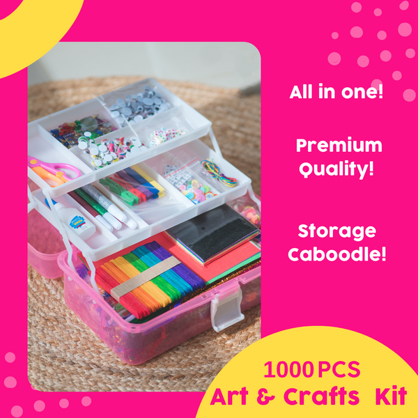 PlumoToys Art & Craft Kit for Kids 1000 PCS DIY Craft Crafting kit Learn Crafts Homeschool Educational Activity Include Storage Organizer Box Caboodle