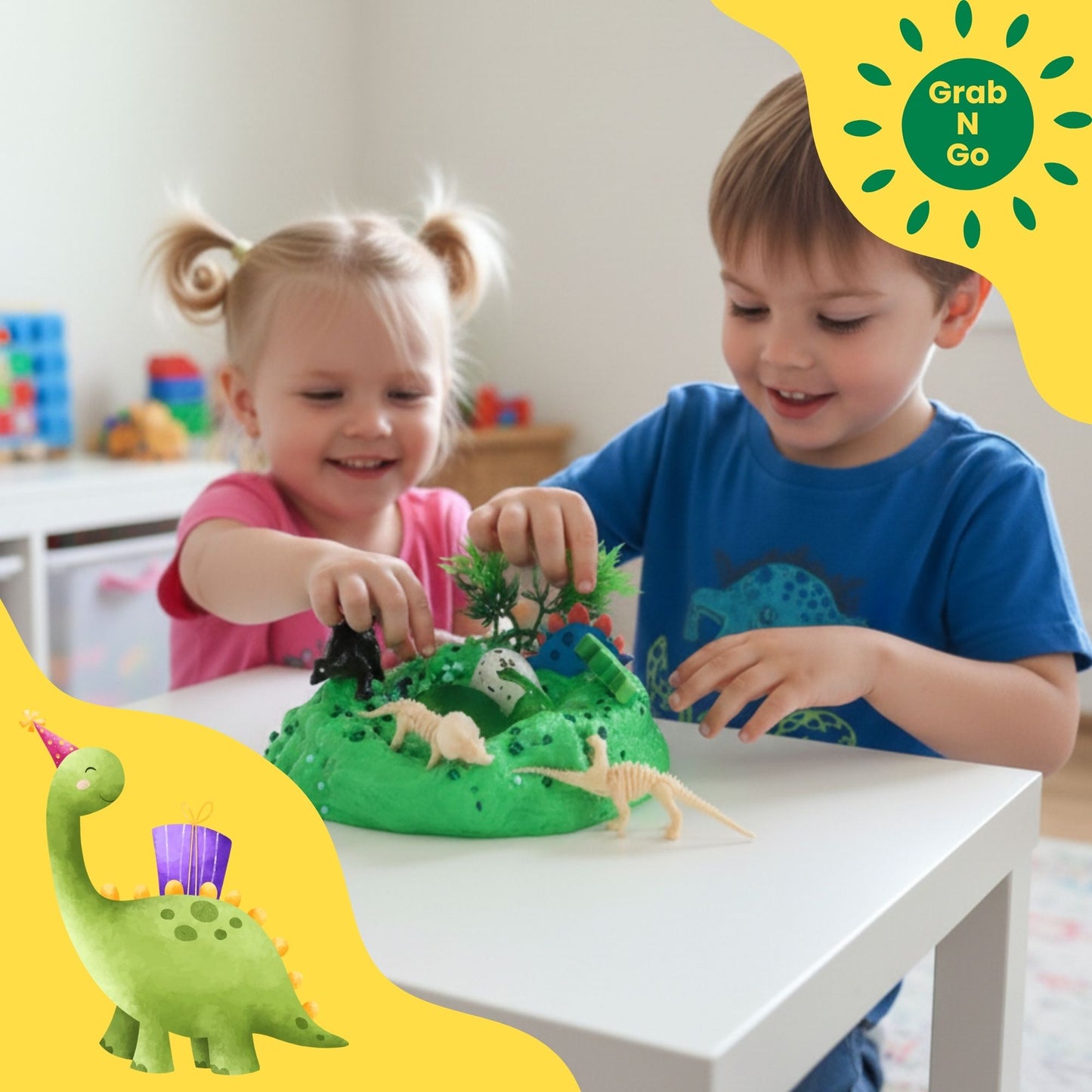 Dino Adventure Slime Jar Kit – Grab & Go Sensory Slime with Dinosaur Charms for Kids