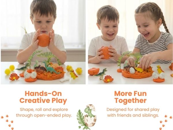 Prehistoric Sensory Dough Jar Kit for Kids - Travel Activity with Ancient Creature Figures & Charms - Fun Party Favor (DinoDough)