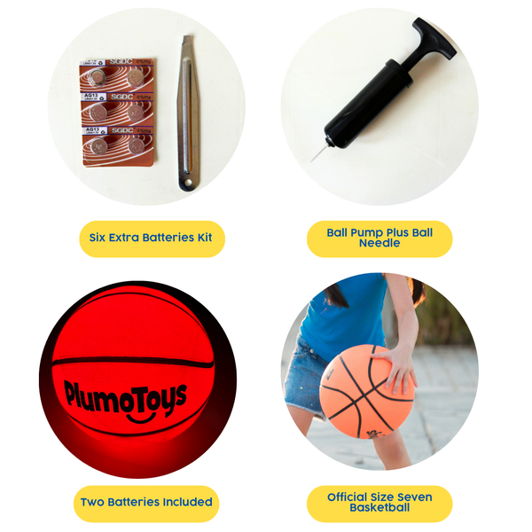 Plumotoys Glow in The Dark Basketball for Teen Boy | Glowing Red Basket Ball, Light Up LED Toy for Night Ball Games | Sports Stuff & Gadgets for Kids Age 8 Years Old and Up