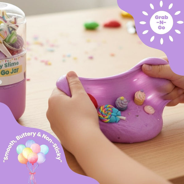 Happy Birthday Purple Slime Jar Kit – Grab & Go Sensory Slime Party Favor with Themed Charms for Kids
