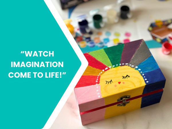 PlumoToys All-In-One DIY Wooden Treasure Box Painting Kit for Kids -Gift for Boys and Girls of All Ages, Use as Memory box Halloween box Jewelry box