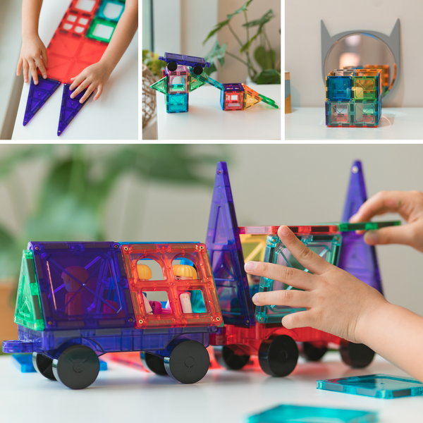 PlumoToys® 62 PCS Magnetic tiles|Educational Preschool building & construction toys Stimulates Creativity Fun Learning Teaches Shapes & Colors|Best Toys Gift|Ages 3 4 5 6 7 8 9+