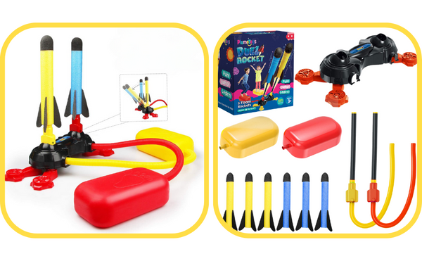 PlumoToys Dual Stomp Rocket Launcher Toy for Kids| Stomp Kids Foam Rockets With 6 Foam Rockets |Shoots Up to 100 Feet|Gift Toys for 3 4 5 6 7 8 9 10 11 Year Old Boys Girls