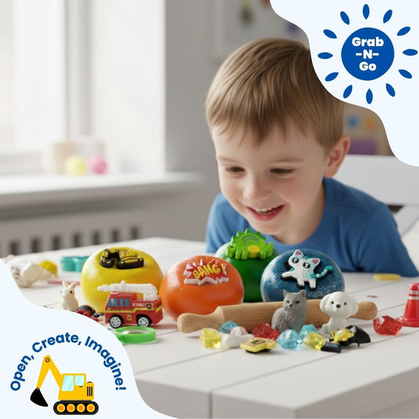 Adventure Braveland Creative Clay Kit – Blue Theme | 4 Colors of Modeling Clay with Wooden Rolling Pin, Dino, Sports, Firefighter & Hero Charms | Gift Box for Kids (Brave Adventureland)