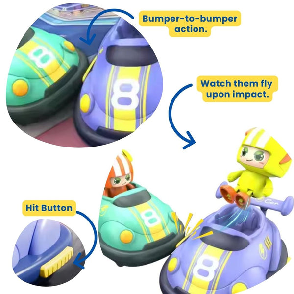 2 Player RC Bumper Car Set – Remote Control Battle Cars with Drivers, Dual Remote Cartoon Racing Vehicles for Kids