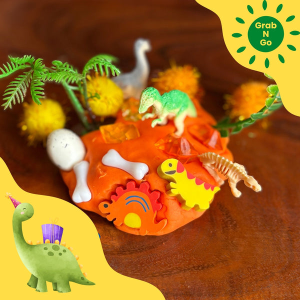 Prehistoric Sensory Dough Jar Kit for Kids - Travel Activity with Ancient Creature Figures & Charms - Fun Party Favor (DinoDough)