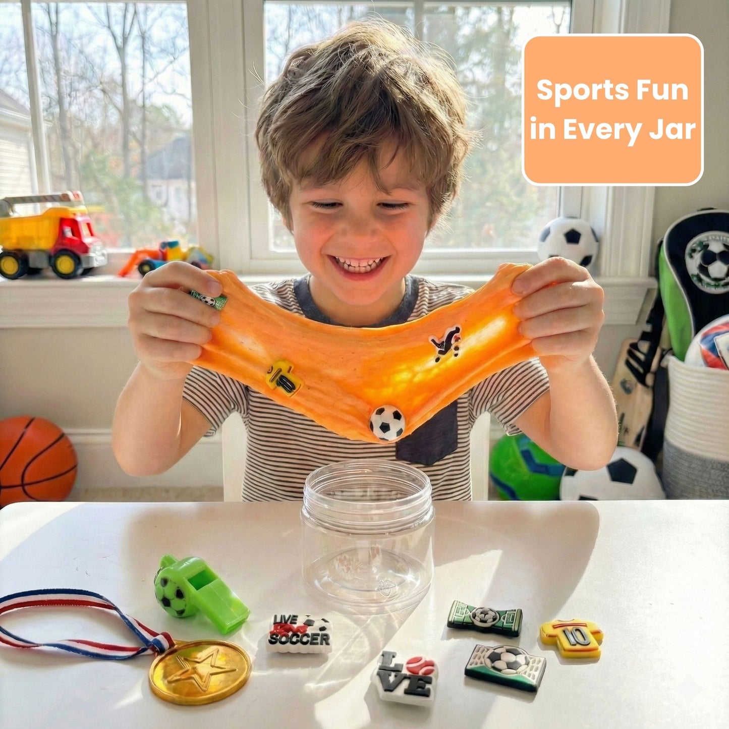 Sports Stars Slime Jar Kit – Grab & Go Sensory Slime with Sports Charms for Kids
