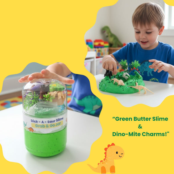 Dino Adventure Slime Jar Kit – Grab & Go Sensory Slime with Dinosaur Charms for Kids