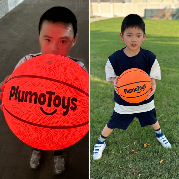 Plumotoys Glow in The Dark Basketball for Teen Boy | Glowing Red Basket Ball, Light Up LED Toy for Night Ball Games | Sports Stuff & Gadgets for Kids Age 8 Years Old and Up