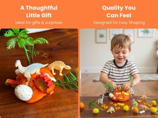 Prehistoric Sensory Dough Jar Kit for Kids - Travel Activity with Ancient Creature Figures & Charms - Fun Party Favor (DinoDough)