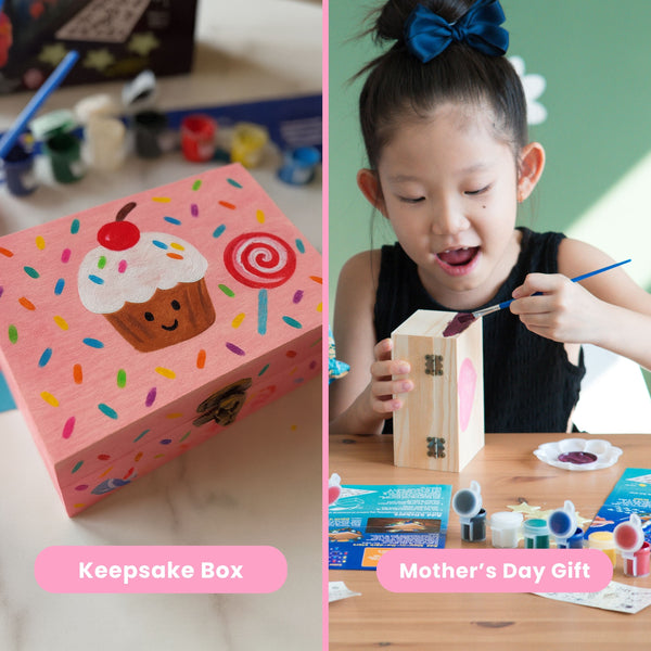 PlumoToys All-In-One DIY Wooden Treasure Box Painting Kit for Kids -Gift for Boys and Girls of All Ages, Use as Memory box Halloween box Jewelry box