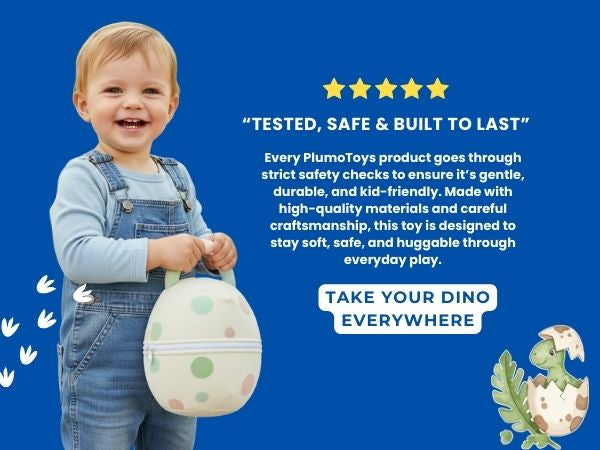 Dino Egg Plush Toy Set with Handle – Includes 1 Large Dinosaur Egg, 4 Baby Dino Toys & Emotional Support Cards | First Words Flashcards for Babies & Toddlers | Soft Comfort Toy Gift (Dinosaur)