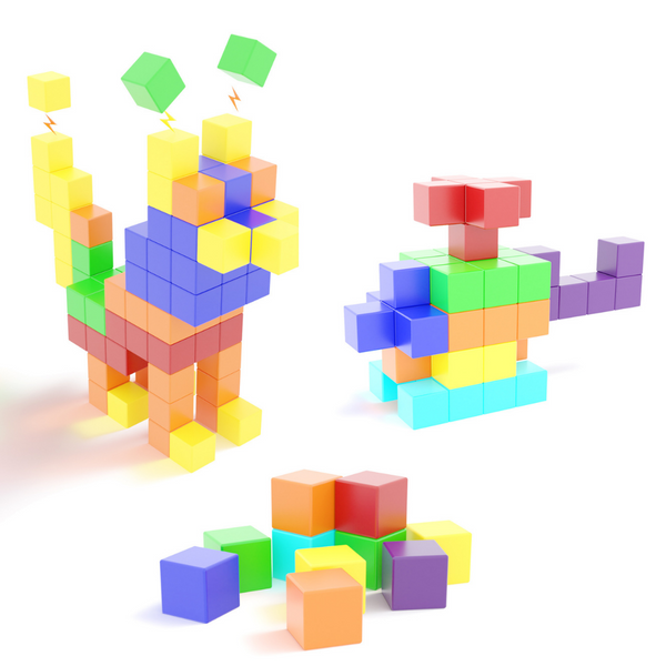 PlumoToys® 60 Pcs Magnetic Toys Cube Magnetic Building Blocks for Toddlers, Building & Construction toys | STEM Education Preschool Magnet Toys for 3,4,5,6,7,8,9, Year Old Boys and Girls (60 pcs)