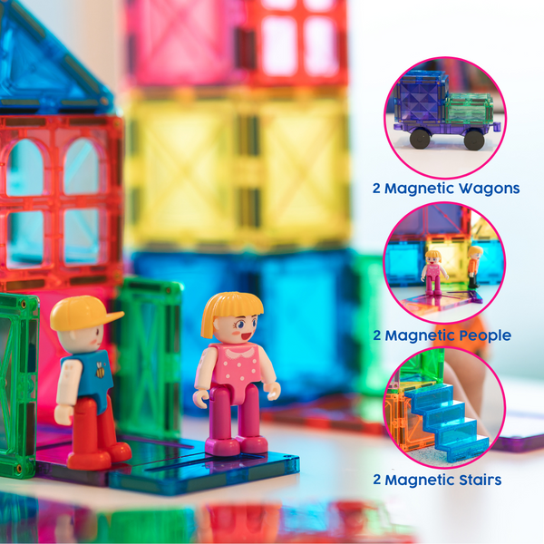 PlumoToys® 120 PCS Magnetic Tiles Building Blocks Set - STEM Learning & Educational Toy for Kids - Durable, Safe & Non-Toxic -toys for Girls Boys ages 3 4 5 6 7 8