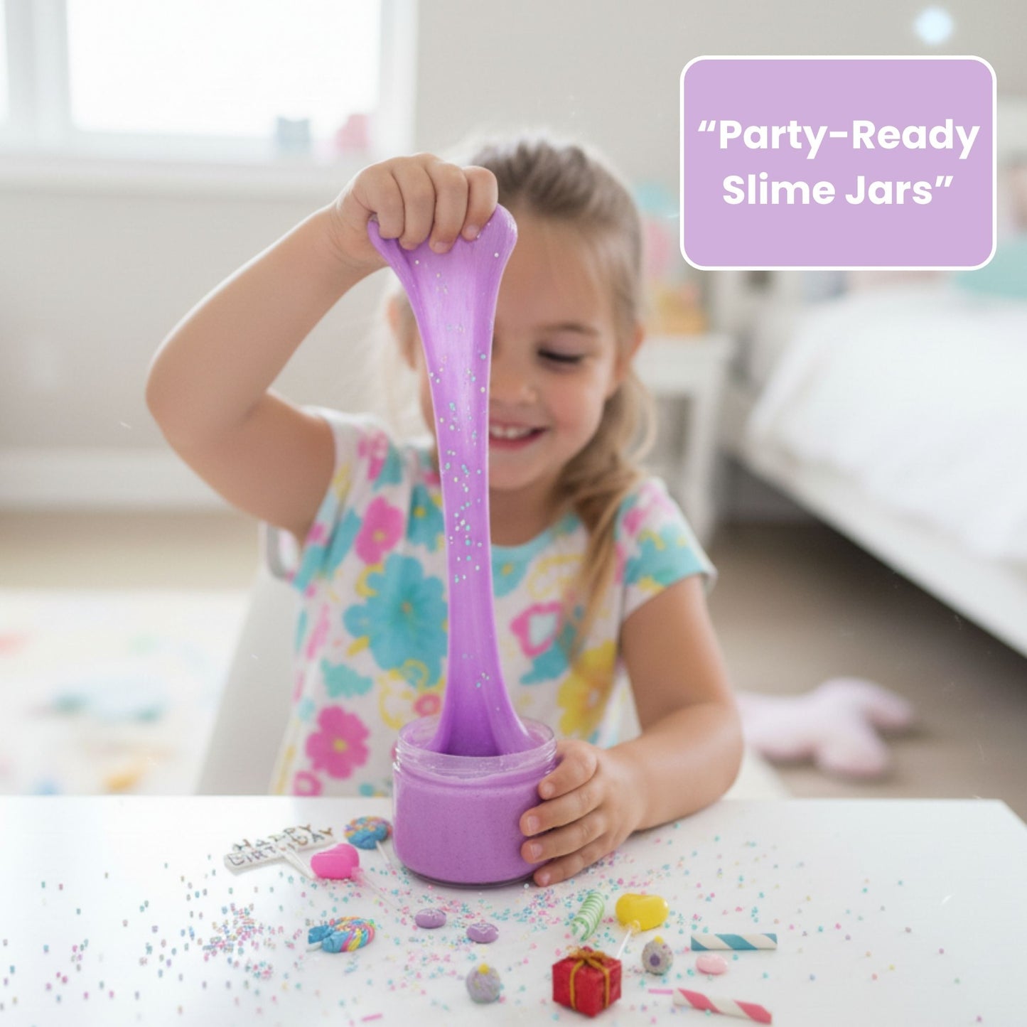 Happy Birthday Purple Slime Jar Kit – Grab & Go Sensory Slime Party Favor with Themed Charms for Kids