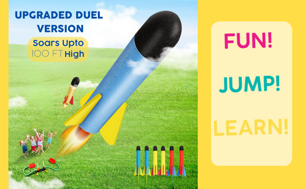 PlumoToys Dual Stomp Rocket Launcher Toy for Kids| Stomp Kids Foam Rockets With 6 Foam Rockets |Shoots Up to 100 Feet|Gift Toys for 3 4 5 6 7 8 9 10 11 Year Old Boys Girls