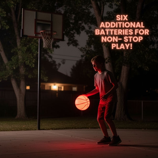 Plumotoys Glow in The Dark Basketball for Teen Boy | Glowing Red Basket Ball, Light Up LED Toy for Night Ball Games | Sports Stuff & Gadgets for Kids Age 8 Years Old and Up