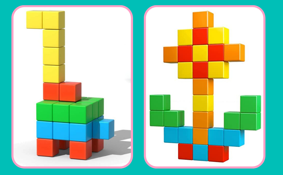 PlumoToys 60 Pcs Magnetic Toys Cube Magnetic Building Blocks for Todd Plumotoys