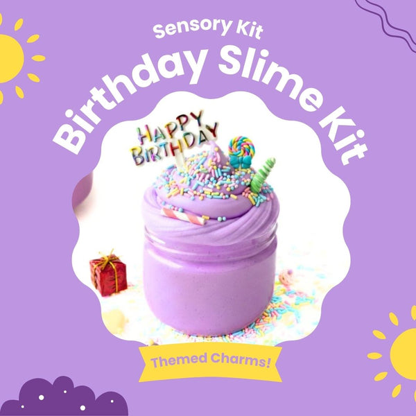 Happy Birthday Purple Slime Jar Kit – Grab & Go Sensory Slime Party Favor with Themed Charms for Kids