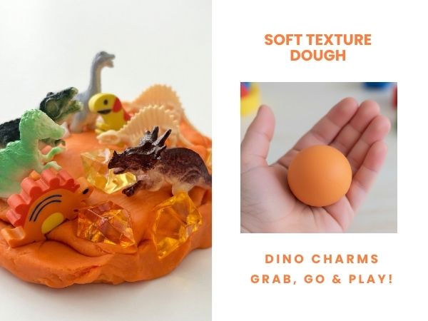 Prehistoric Sensory Dough Jar Kit for Kids - Travel Activity with Ancient Creature Figures & Charms - Fun Party Favor (DinoDough)