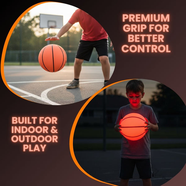 Plumotoys Glow in The Dark Basketball for Teen Boy | Glowing Red Basket Ball, Light Up LED Toy for Night Ball Games | Sports Stuff & Gadgets for Kids Age 8 Years Old and Up