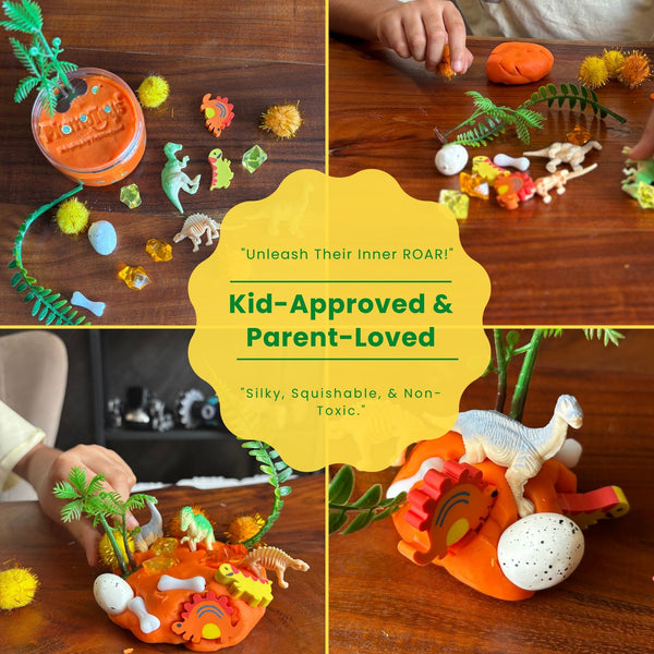 Prehistoric Sensory Dough Jar Kit for Kids - Travel Activity with Ancient Creature Figures & Charms - Fun Party Favor (DinoDough)