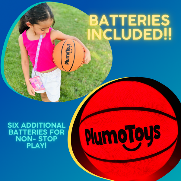 Plumotoys Glow in The Dark Basketball for Teen Boy | Glowing Red Basket Ball, Light Up LED Toy for Night Ball Games | Sports Stuff & Gadgets for Kids Age 8 Years Old and Up