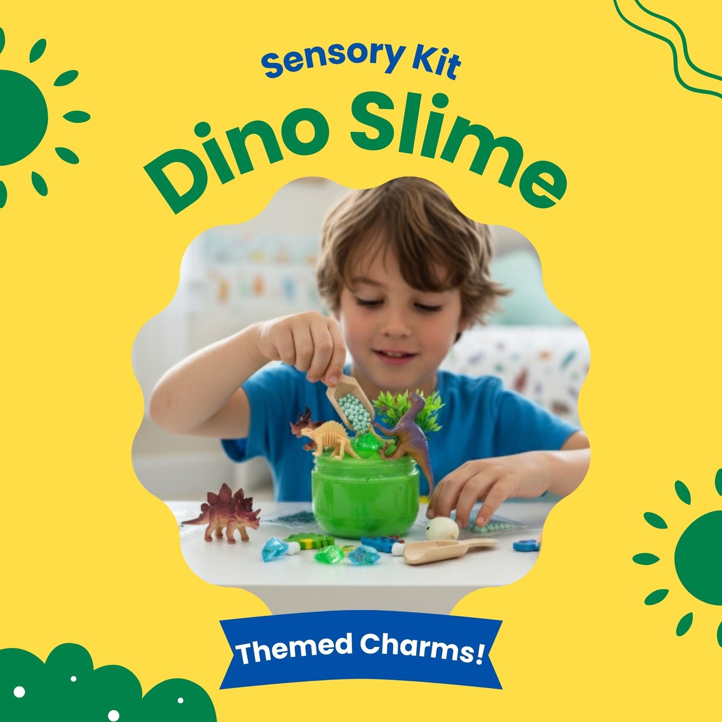 Dino Adventure Slime Jar Kit – Grab & Go Sensory Slime with Dinosaur Charms for Kids