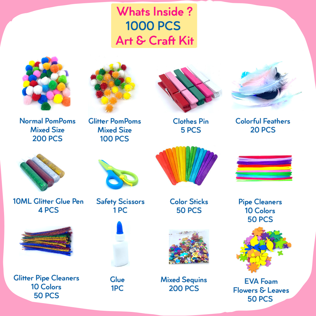 PlumoToys Art Craft Kit for Kids 1000 PCS DIY Craft Crafting kit