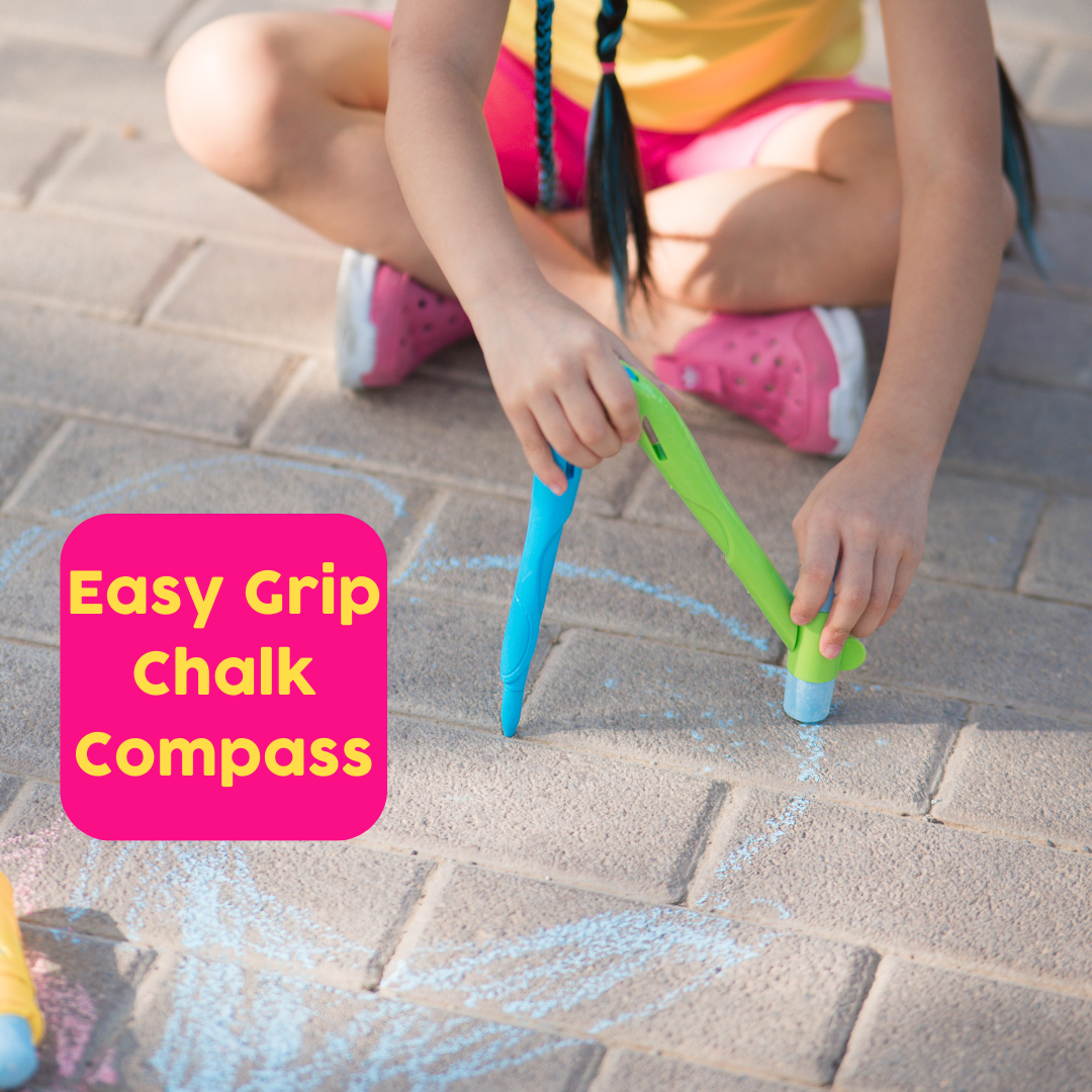 Sidewalk Chalk With 3 pcs Chalk Geometry Compass 3 chalk Holder Single Chalk Holder| Multi Colored Chalk Create Different Designs Creative Educational Preschool Toys for Girls Boys Ages 3+