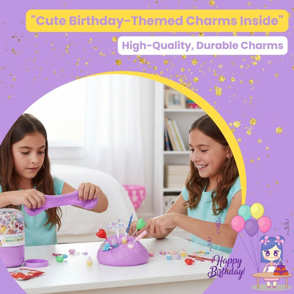Happy Birthday Purple Slime Jar Kit – Grab & Go Sensory Slime Party Favor with Themed Charms for Kids